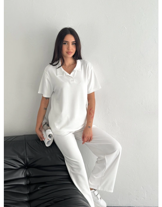 Beyaz Polo Yaka Modal Takım