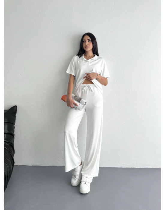 Beyaz Polo Yaka Modal Takım