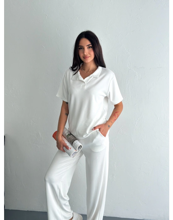 Beyaz Polo Yaka Modal Takım