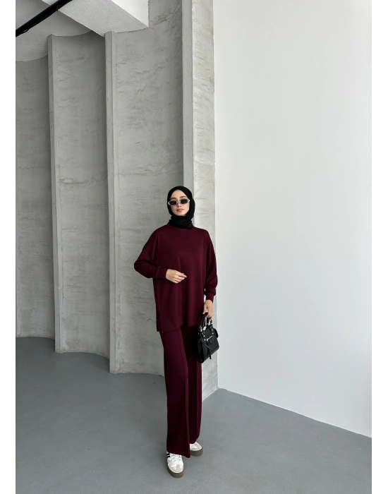 Bordo Çımalı Modal Tesettür Alt Üst Takım