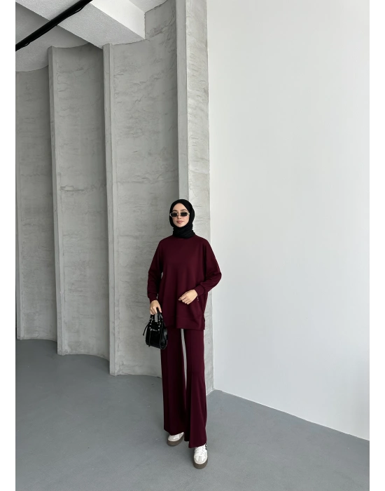 Bordo Çımalı Modal Tesettür Alt Üst Takım