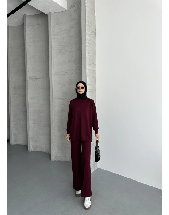 Bordo Çımalı Modal Tesettür Alt Üst Takım