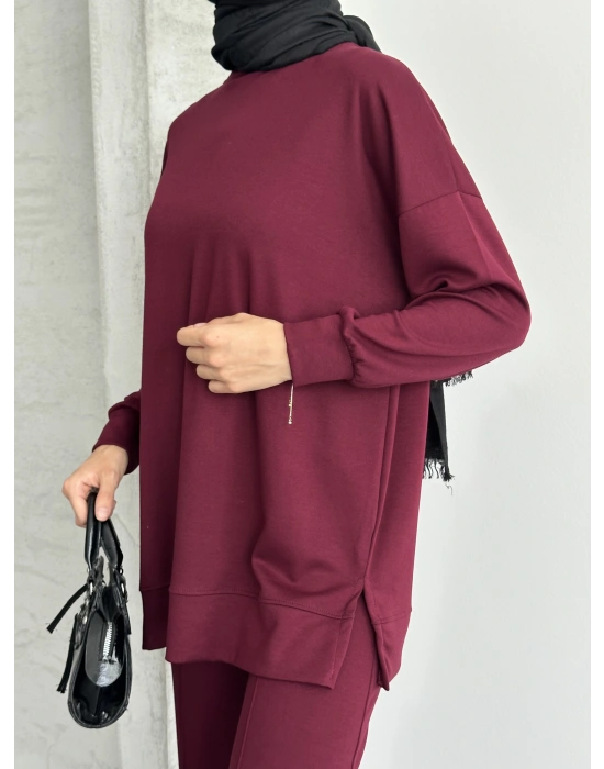 Bordo Çımalı Modal Tesettür Alt Üst Takım
