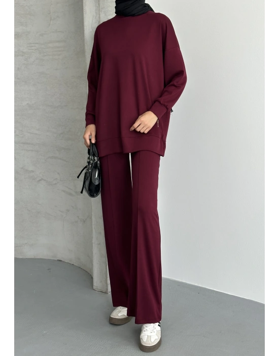 Bordo Çımalı Modal Tesettür Alt Üst Takım