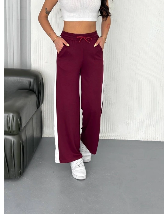 Bordo Garni Detaylı Bayan Eşofman Altı