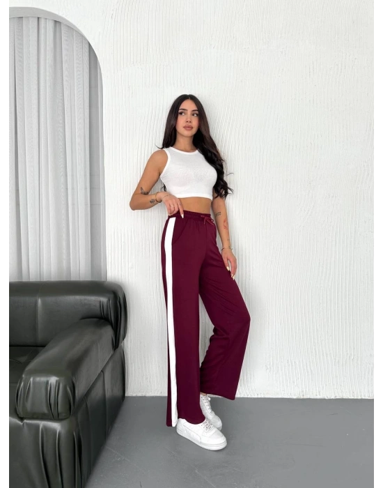 Bordo Garni Detaylı Bayan Eşofman Altı