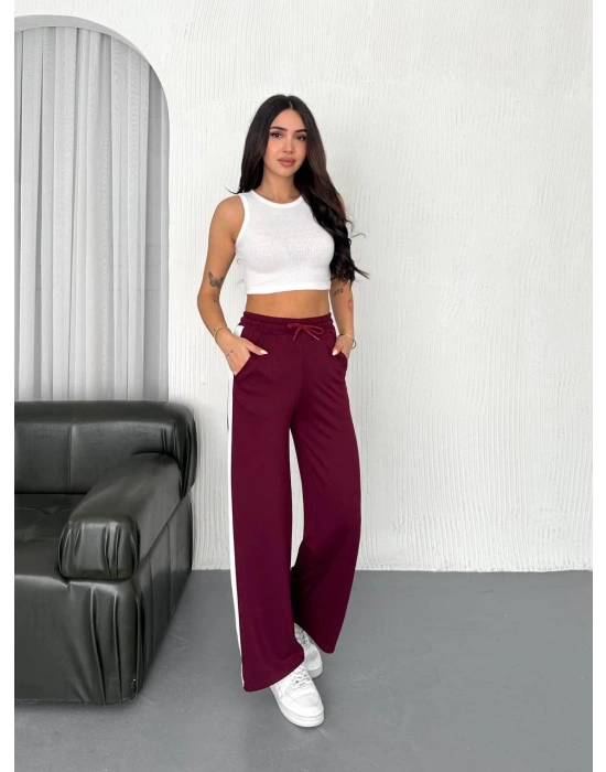 Bordo Garni Detaylı Bayan Eşofman Altı