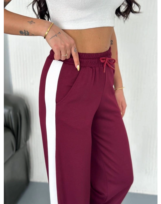 Bordo Garni Detaylı Bayan Eşofman Altı