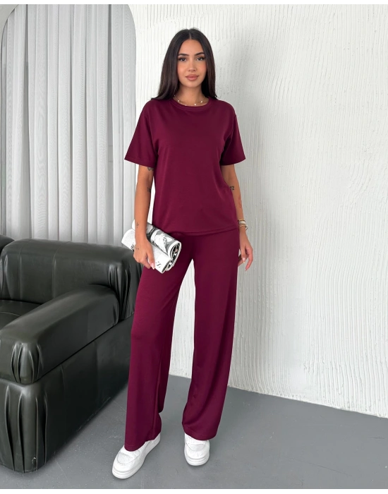 Bordo Kadın Modal Bisiklet Yaka Alt Üst Takım