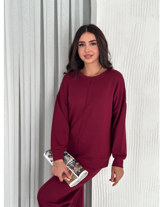 Bordo Modal Çıma Detaylı Alt Üst Bayan Takım