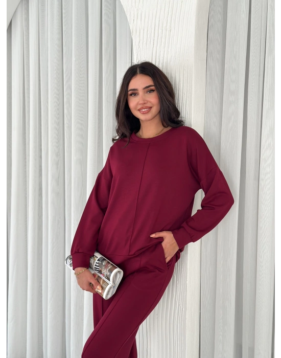 Bordo Modal Çıma Detaylı Alt Üst Bayan Takım