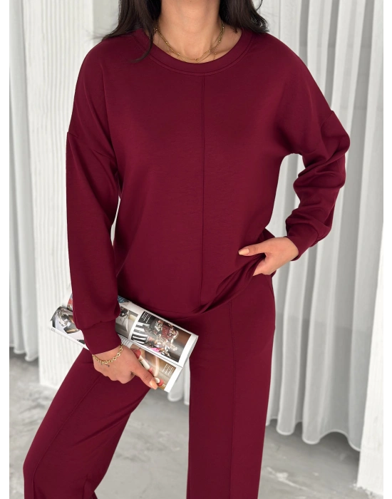 Bordo Modal Çıma Detaylı Alt Üst Bayan Takım