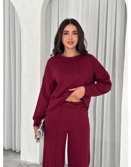 Bordo Modal Çıma Detaylı Alt Üst Bayan Takım