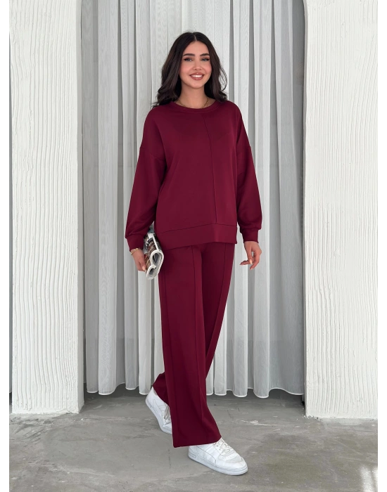 Bordo Modal Çıma Detaylı Alt Üst Bayan Takım