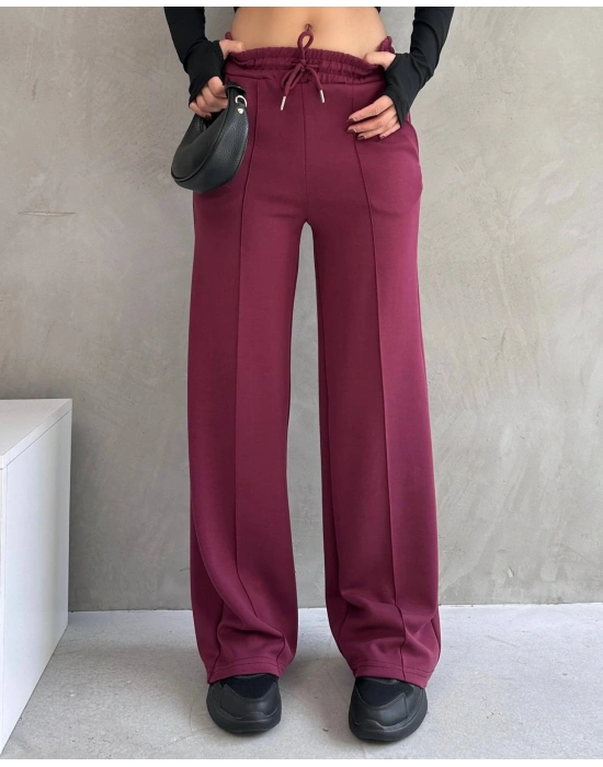 Bordo Modal Kumaş Çımalı Palazzo Pantolon