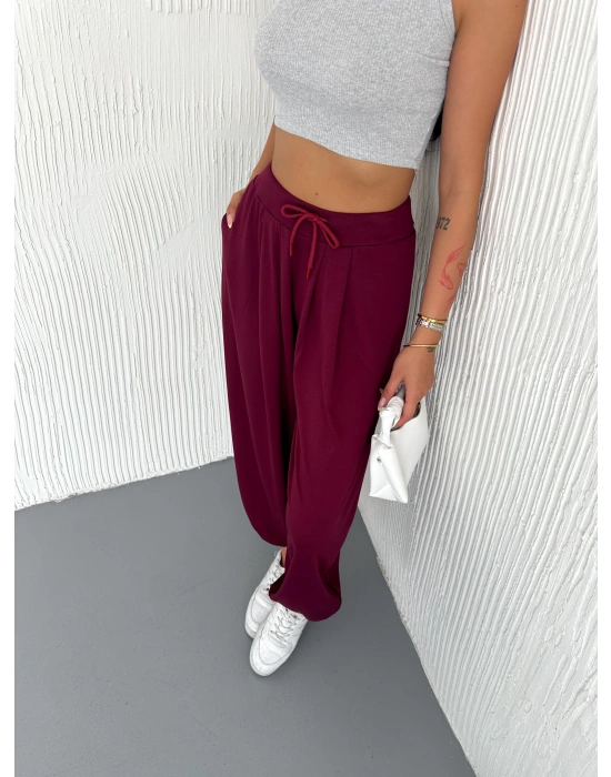 Bordo Modal Pileli Şalvar