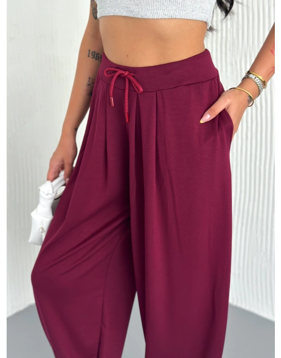 Bordo Modal Pileli Şalvar