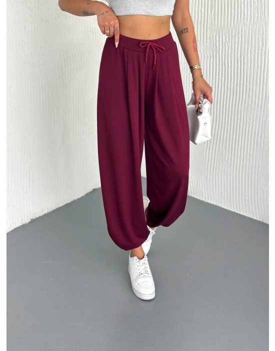 Bordo Modal Pileli Şalvar