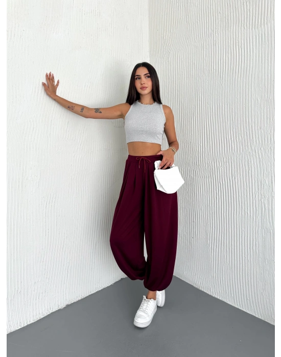 Bordo Modal Pileli Şalvar