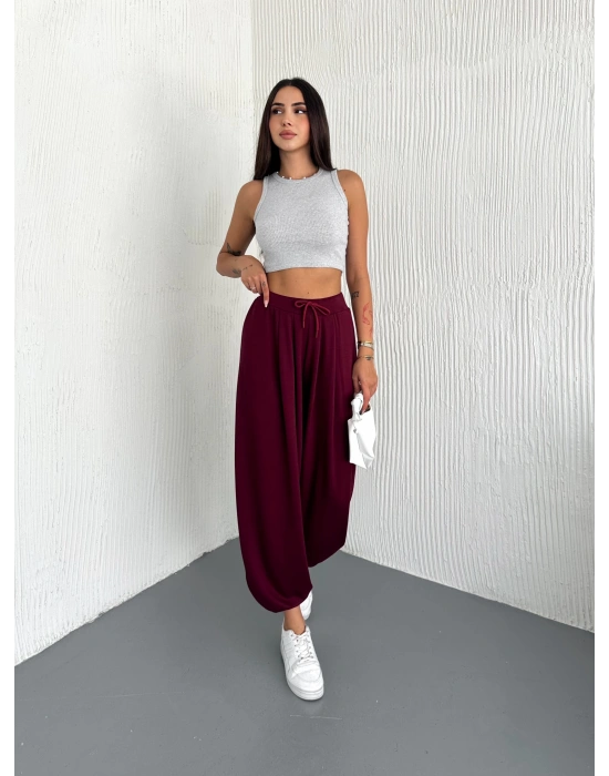 Bordo Modal Pileli Şalvar