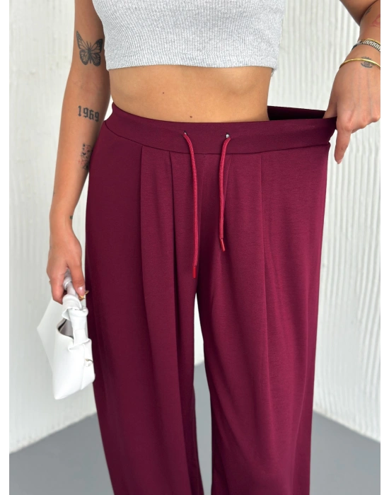 Bordo Modal Pileli Şalvar