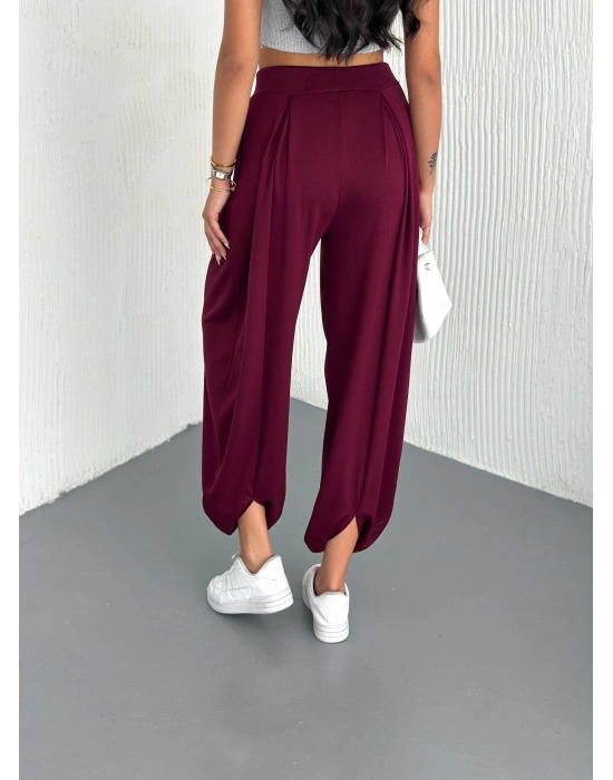 Bordo Modal Pileli Şalvar