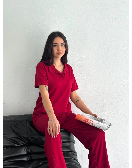 Bordo Polo Yaka Modal Takım
