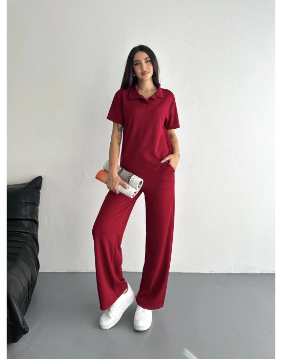Bordo Polo Yaka Modal Takım