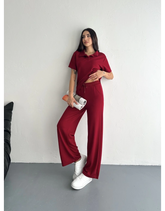 Bordo Polo Yaka Modal Takım