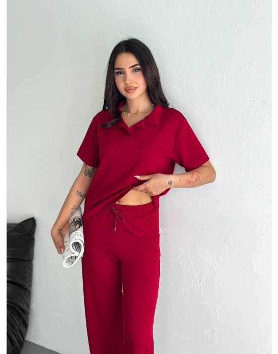 Bordo Polo Yaka Modal Takım