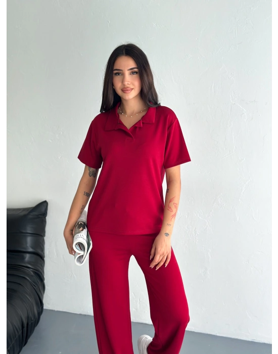 Bordo Polo Yaka Modal Takım