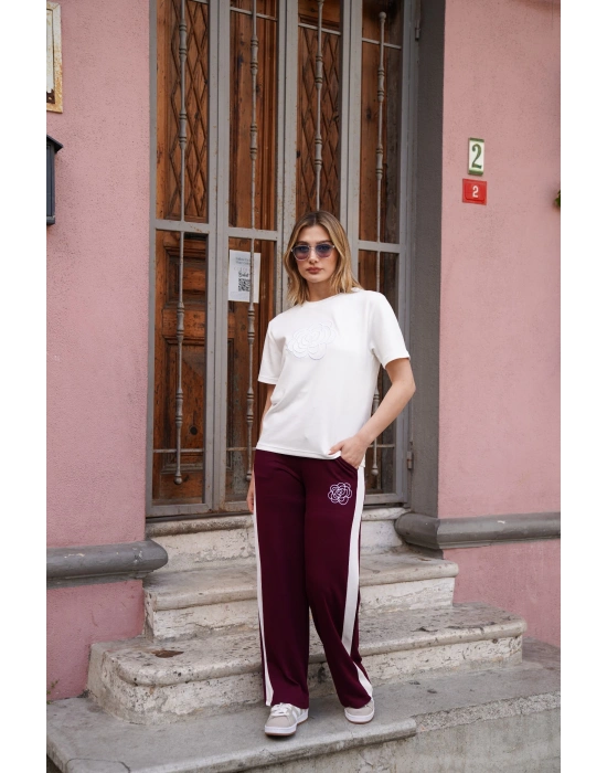 Çiçek Nakışlı İkili Takım – Bordo