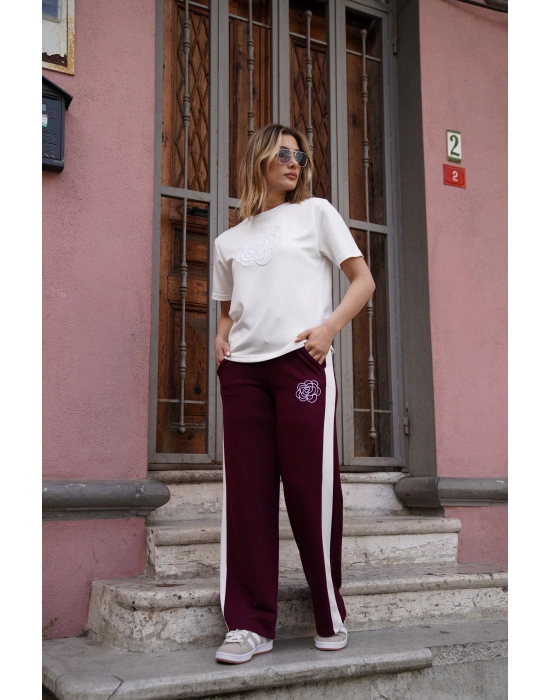 Çiçek Nakışlı İkili Takım – Bordo