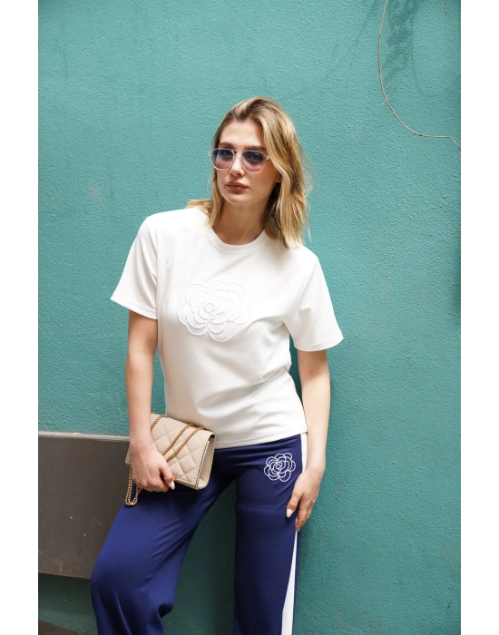 Çiçek Nakışlı İkili Takım – Lacivert