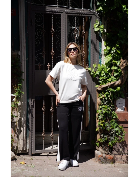 Çiçek Nakışlı İkili Takım – Siyah