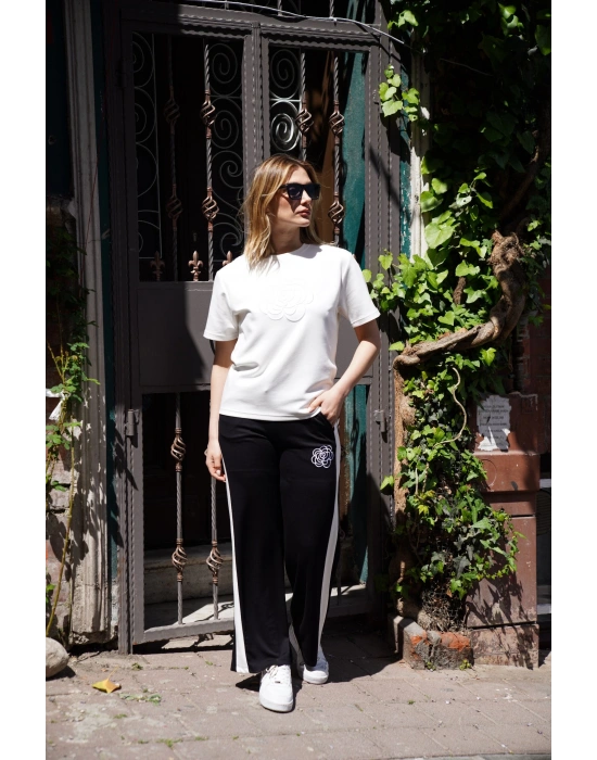 Çiçek Nakışlı İkili Takım – Siyah