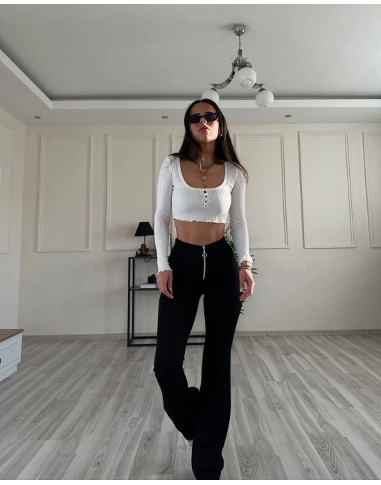 Fermuarlı Çelik İspanyol Paça Pantolon