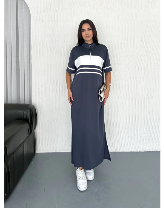 Füme Garnili Fermuarlı Modal Elbise