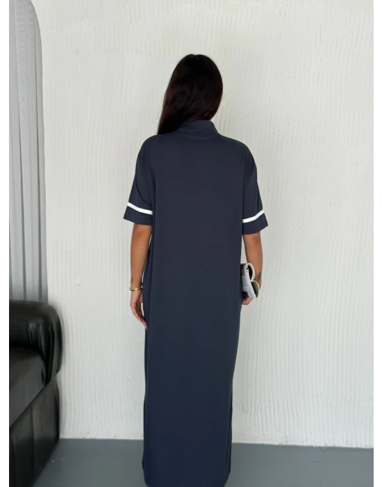 Füme Garnili Fermuarlı Modal Elbise