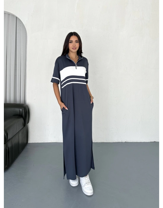 Füme Garnili Fermuarlı Modal Elbise