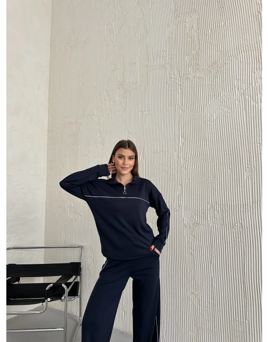 Füme Modal Ara Biyeli Yarım Fermuarlı Takım