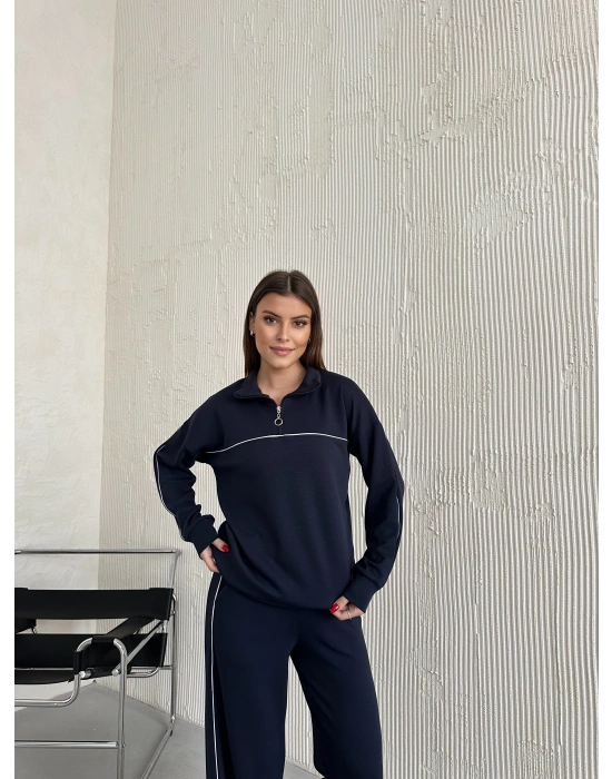 Füme Modal Ara Biyeli Yarım Fermuarlı Takım