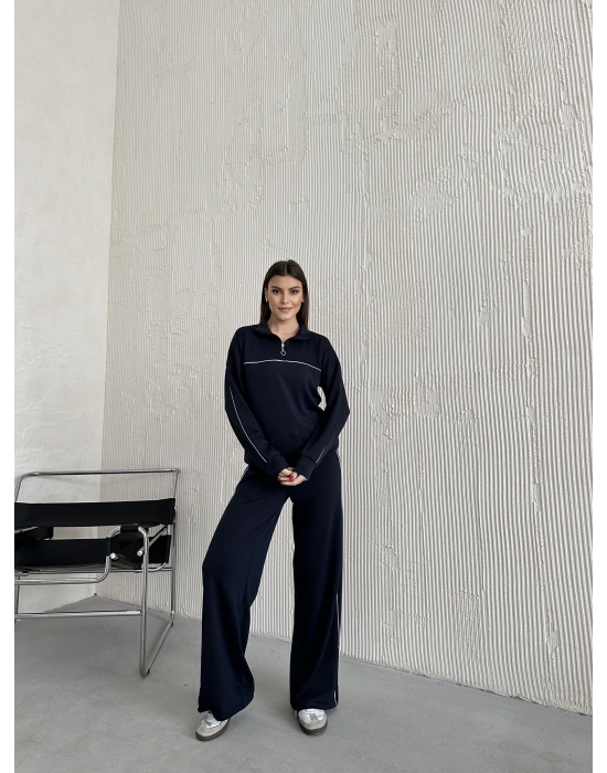 Füme Modal Ara Biyeli Yarım Fermuarlı Takım