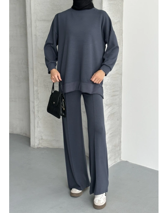 Füme Modal Çımalı Kadın Uzun Alt Üst Takım