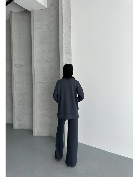 Füme Modal Çımalı Kadın Uzun Alt Üst Takım