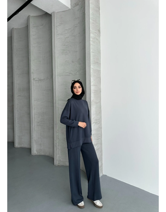 Füme Modal Çımalı Kadın Uzun Alt Üst Takım