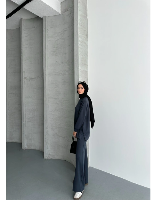 Füme Modal Çımalı Kadın Uzun Alt Üst Takım