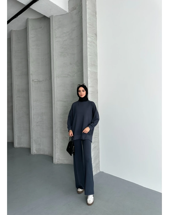 Füme Modal Çımalı Kadın Uzun Alt Üst Takım