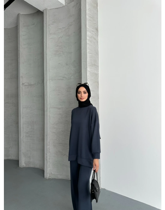 Füme Modal Çımalı Kadın Uzun Alt Üst Takım