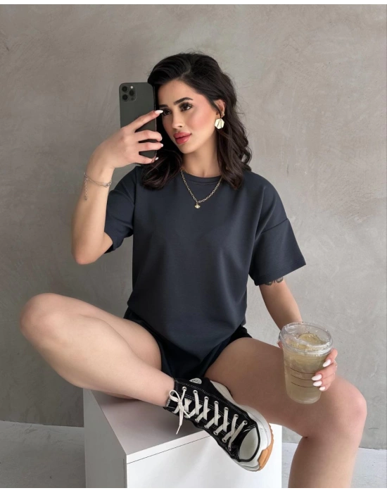 Füme Modal Oval Kesim Kısa Kollu Tişört